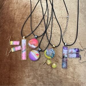 Pendant Necklaces Jewelry 8 Piece Lot OOAK HANDMADE Hand Painted signed 5517